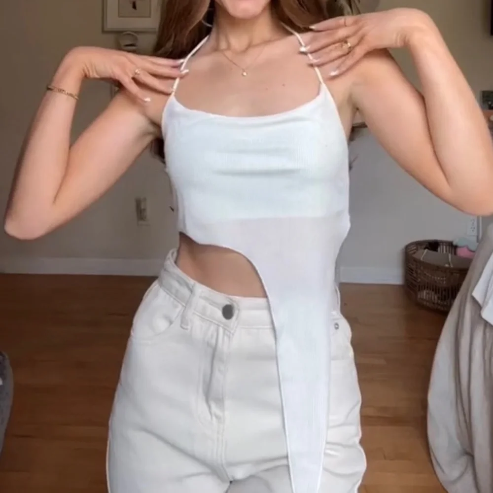 White Asymmetrical Tank Top - Picture 2 of 3